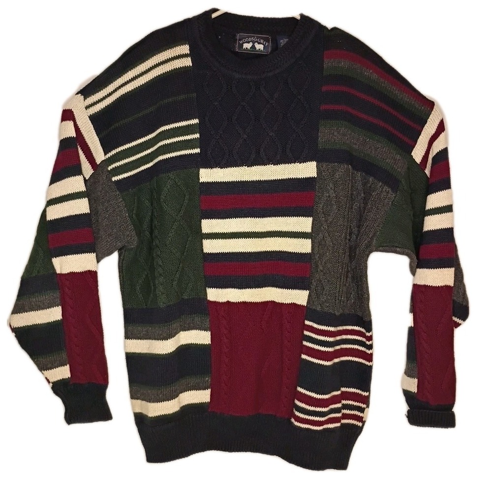 Woods & Gray Sweater Mens Large Plaid Colorblock Pullover Cotton Blend Cosby 90s